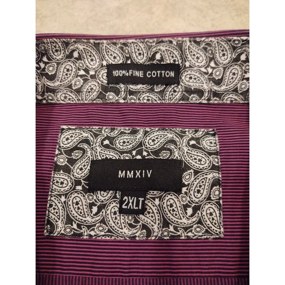 MMXIV Striped Mens 2XLT Shirt Purple Paisley Trim Short Sleeve Button Up Tall - Picture 8 of 10